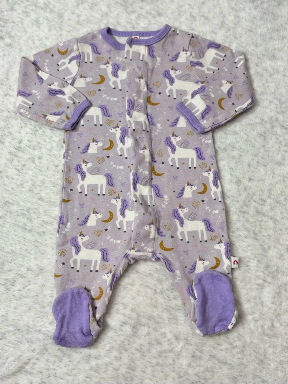 Magnetic Me E=MC Purple Unicorn Footie Sleeper 3-6M Baby Girl Organic Cotton